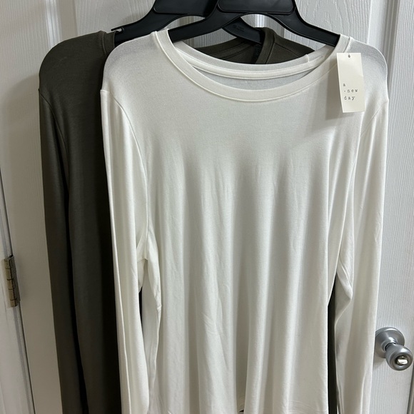 New Day Women's Long Sleeve Olive Tee, and White Shirts (XL) - Picture 1 of 2